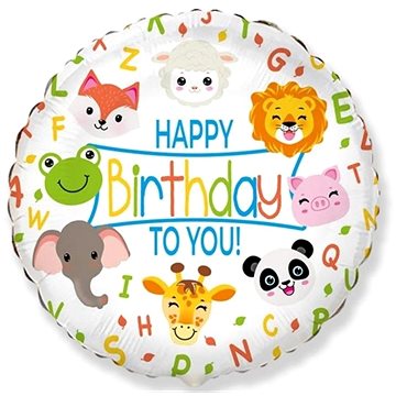 FLEXMETAL Balón fóliový kulatý zvířatka - happy birthday - narozeniny - safari 48 cm