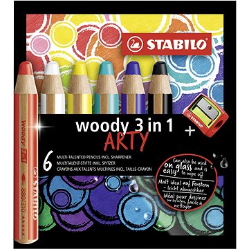 E-shop Stabilo Buntstifte "Woody ARTY 3 in 1", 6 verschiedene Farben, rund, dick, STABILO