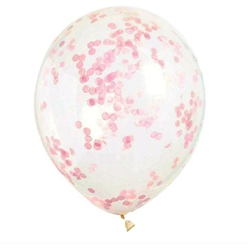 Balónky 30cm - průhledné s růžovými konfetami - 6 ks