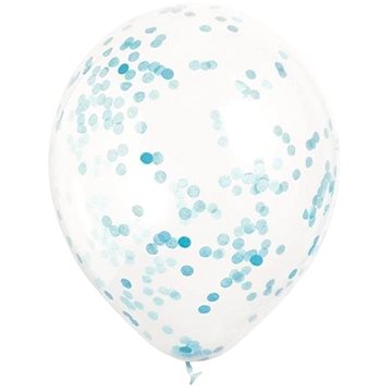 Balónky 30cm - průhledné s modrými konfetami - 6 ks