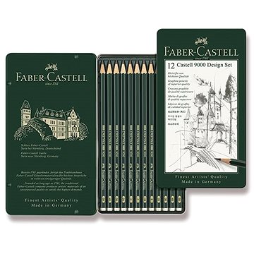 FABER-CASTELL Castell 9000 Design v plechové krabičce, šestihranná - sada 12 ks