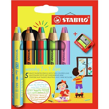 E-shop STABILO Woody 3in1 Duo 5 Stück Packung mit Anspitzer
