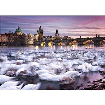 Puzzle Praha: Labutě na břehu Vltavy 1000 dílků
