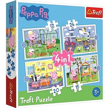 Puzzle Prasátko Peppa: Vzpomínky na prázdniny 4v1 (12,15,20,24 dílků)