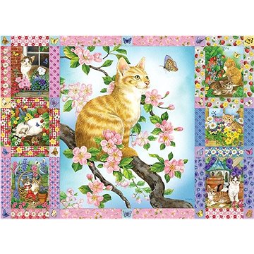 Cobble Hill Puzzle Přikrývka s květinami a koťaty 1000 dílků