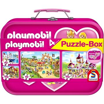 Schmidt Puzzle Playmobil 4v1 v plechovém kufříku (60,60,100,100 dílků)