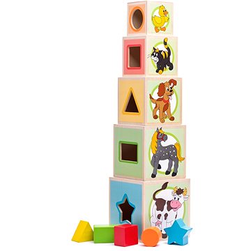 E-shop Woody Turm aus 5 Würfeln Tiere