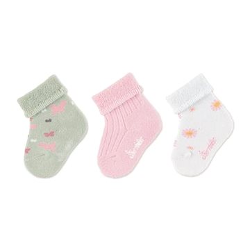 Sterntaler kojenecké s manžetkou, 3 páry, kytičky, růžové 8302122
