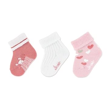 Sterntaler kojenecké s manžetkou, 3 páry, srdíčka, růžové 8302123