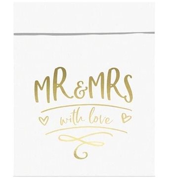 Papírové sáčky na sladkosti mr&mrs bílé - svatba - 13 x 14cm - 6 ks