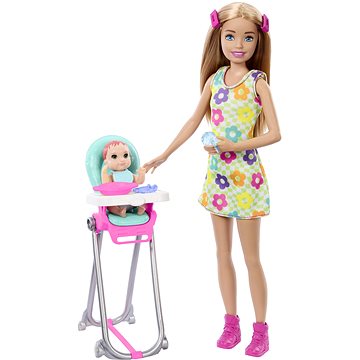 E-shop Barbie Nanny Spielset - Puppe im geblümten Kleid