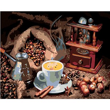 Malování podle čísel - Šálek kávy a kávová zrníčka