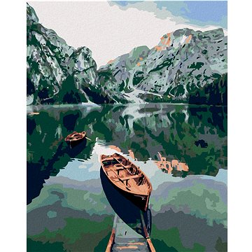 Malování podle čísel - Pramice na jezeře v horách