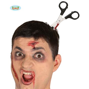 Nůžky v hlavě, čelenka 11cm - halloween