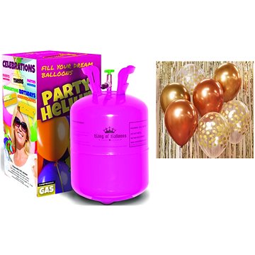 Helium na 20 balonků a sada latexových balónků - chromovaná růžovozlatá / rosegold 7 ks, 30 cm 