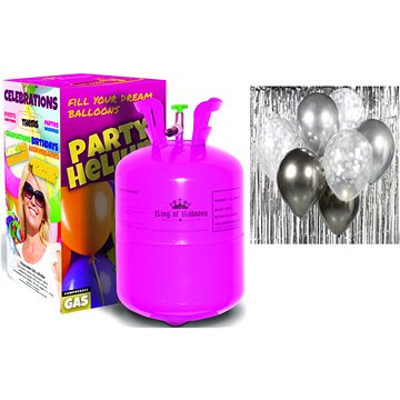 Helium na 20 balonků a sada latexových balónků - chromovaná stříbrná 7 ks, 30 cm