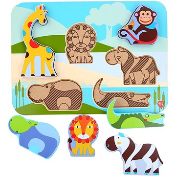 Lucy & Leo 224 Zvířátka ze safari - dřevěné vkládací puzzle 7 dílů