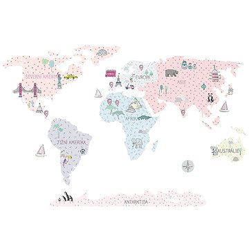 Kopko samolepky na zeď mapa světa - pink