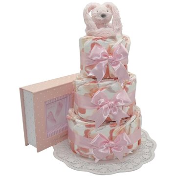 Třípatrový plenkový dort Happy otisky růžový
