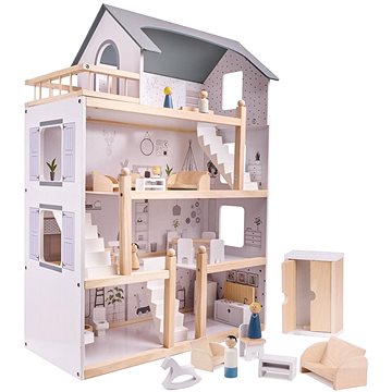 Dřevěný domeček pro panenky + nábytek 80 cm