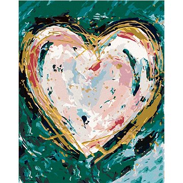 Barevné srdce na zeleném pozadí (Haley Bush), 80×100 cm, vypnuté plátno na rám
