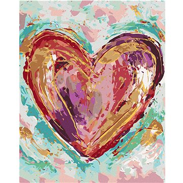 Barevné srdce na zeleném pozadí II (Haley Bush), 80×100 cm, vypnuté plátno na rám