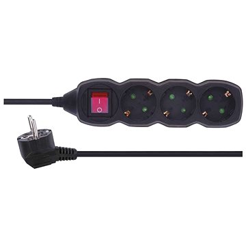 EMOS Prodlužovací kabel SCHUKO s vypínačem – 3× zásuvka, 1.5m, černý