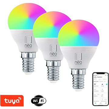 Immax NEO LITE Smart 3x LED-Birne E14 6W RGB+CCT farbig und weiß, dimmbar, WiFi, P45