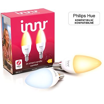 E-shop Innr Smarte LED-Glühbirne E14 Comfort, Kerzenform, 2 Stück