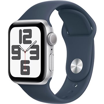 E-shop Apple Watch SE 40mm Aluminiumgehäuse Silber mit Sportarmband Sturmblau - S/M