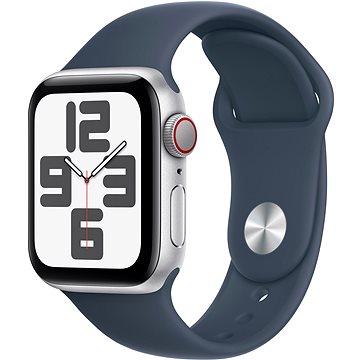 E-shop Apple Watch SE Cellular 40mm Aluminiumgehäuse Silber mit Sportarmband Sturmblau - M/L