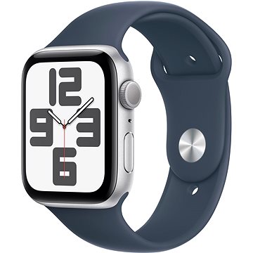 E-shop Apple Watch SE 44mm Aluminiumgehäuse Silber mit Sportarmband Sturmblau - S/M