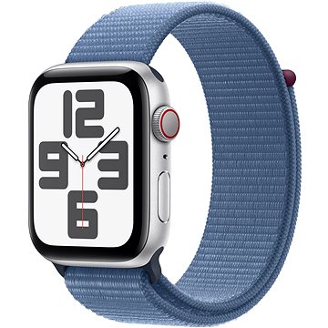 E-shop Apple Watch SE Cellular 44mm Aluminiumgehäuse Silber mit Sport Loop Winterblau