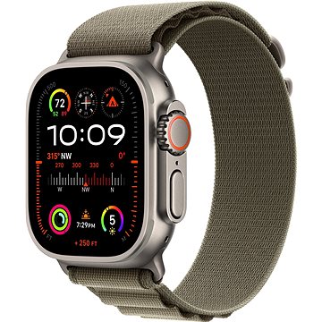E-shop Apple Watch Ultra 2 49mm Titan-Gehäuse mit olivfarbenem Alpine Loop - Medium