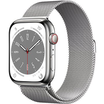 E-shop Apple Watch Series 8 45mm Cellular Edelstahlgehäuse Silber mit Milanaise-Armband in Silber