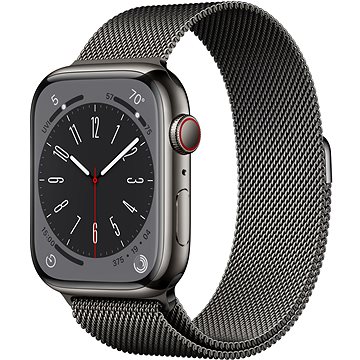 E-shop Apple Watch Series 8 45mm Cellular Edelstahlgehäuse Graphit mit Milanaise-Armband in Graphit