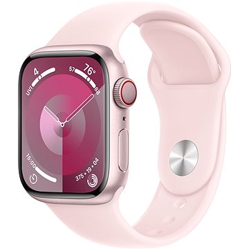 E-shop Apple Watch Series 9 41mm Cellular Aluminiumgehäuse Rosé mit Sportarmband Hellrosa - S/M