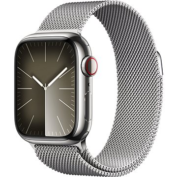 E-shop Apple Watch Series 9 41mm Cellular Edelstahlgehäuse Silber mit Milanaise-Armband Silber