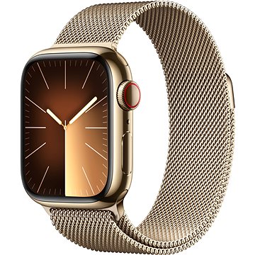 E-shop Apple Watch Series 9 41mm Cellular Edelstahlgehäuse Gold mit Milanaise-Armband Gold