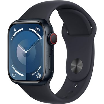 E-shop Apple Watch Series 9 41mm Cellular Aluminiumgehäuse Mitternacht mit Sportarmband Mitternacht - S/M