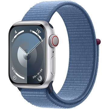 E-shop Apple Watch Series 9 41mm Cellular Aluminiumgehäuse Silber mit Sport Loop Winterblau