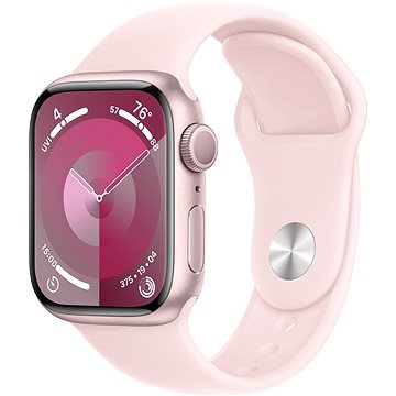 E-shop Apple Watch Series 9 41mm Aluminiumgehäuse Rosé mit Sportarmband Hellrosa - S/M
