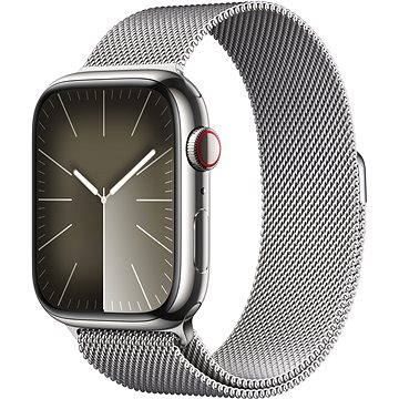 E-shop Apple Watch Series 9 45mm Cellular Edelstahlgehäuse Silber mit Milanaise-Armband Silber