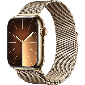 E-shop Apple Watch Series 9 45mm Cellular Edelstahlgehäuse Gold mit Milanaise-Armband Gold