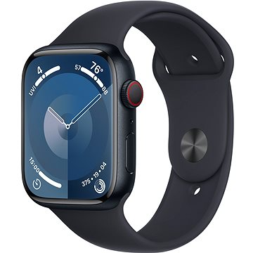 E-shop Apple Watch Series 9 45mm Cellular Aluminiumgehäuse Mitternacht mit Sportarmband Mitternacht - S/M