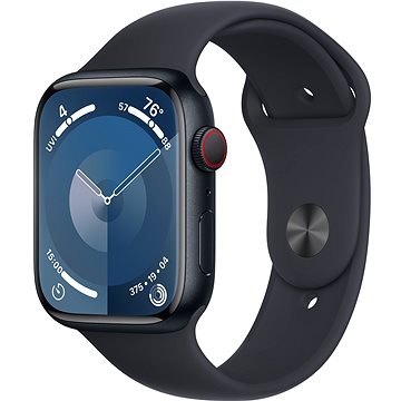 E-shop Apple Watch Series 9 45mm Cellular Aluminiumgehäuse Mitternacht mit Sportarmband Mitternacht - M/L