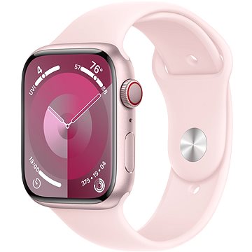 E-shop Apple Watch Series 9 45mm Cellular Aluminiumgehäuse Rosé mit Sportarmband Hellrosa - S/M