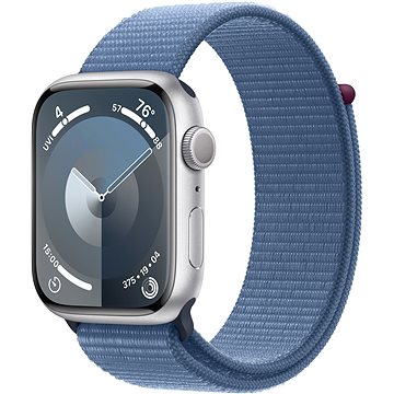 E-shop Apple Watch Series 9 45mm Aluminiumgehäuse Silber mit Sport Loop Winterblau