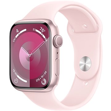 E-shop Apple Watch Series 9 45mm Aluminiumgehäuse Rosé mit Sportarmband Hellrosa - S/M