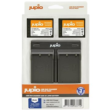 E-shop Jupio Set 2 x Akku BLX-1 2280 mAh + USB Dual Ladegerät für OM System